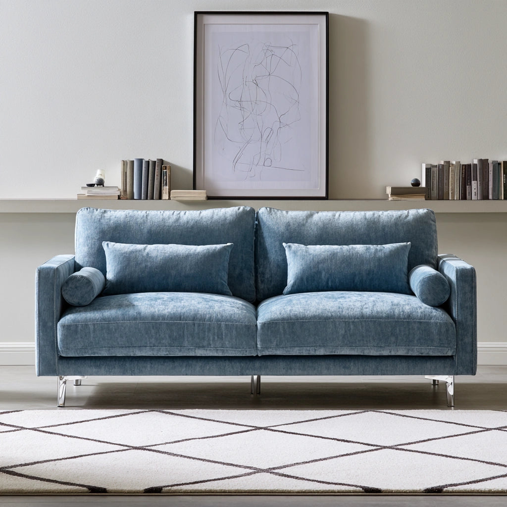 Tapicerowana sofa do salonu, o nowoczesnej formie, kolor: jasnoniebieski