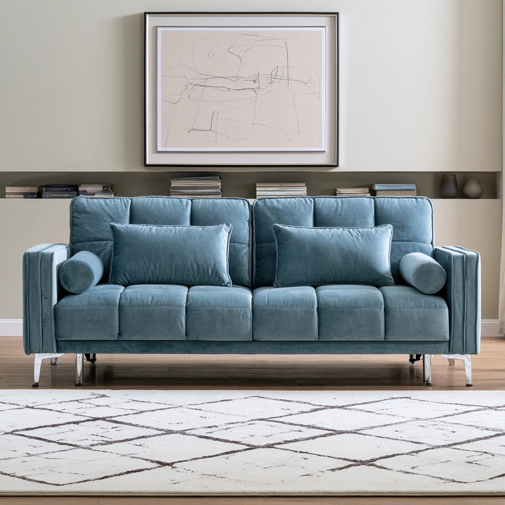 Tapicerowana sofa do salonu, o nowoczesnej formie, kolor: jasnoniebieski