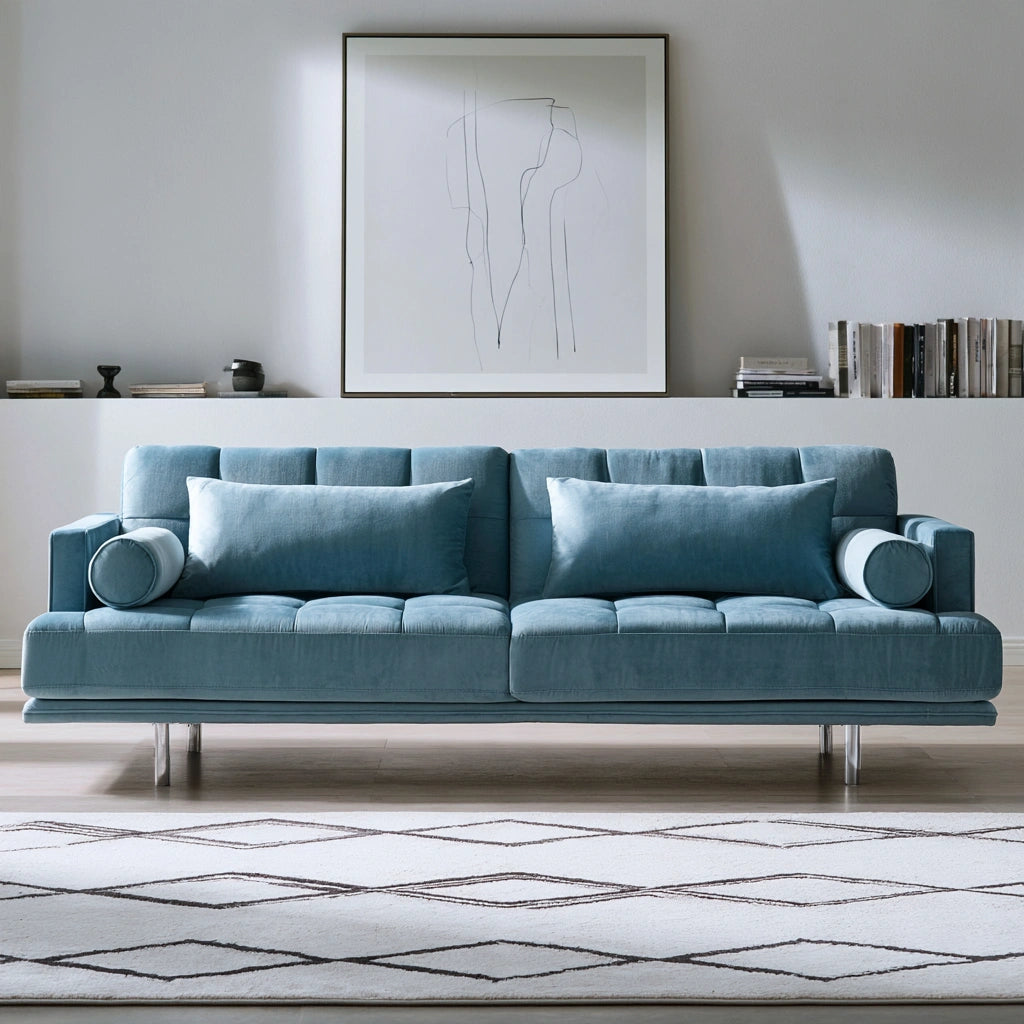 Tapicerowana sofa do salonu, o nowoczesnej formie, kolor: jasnoniebieski