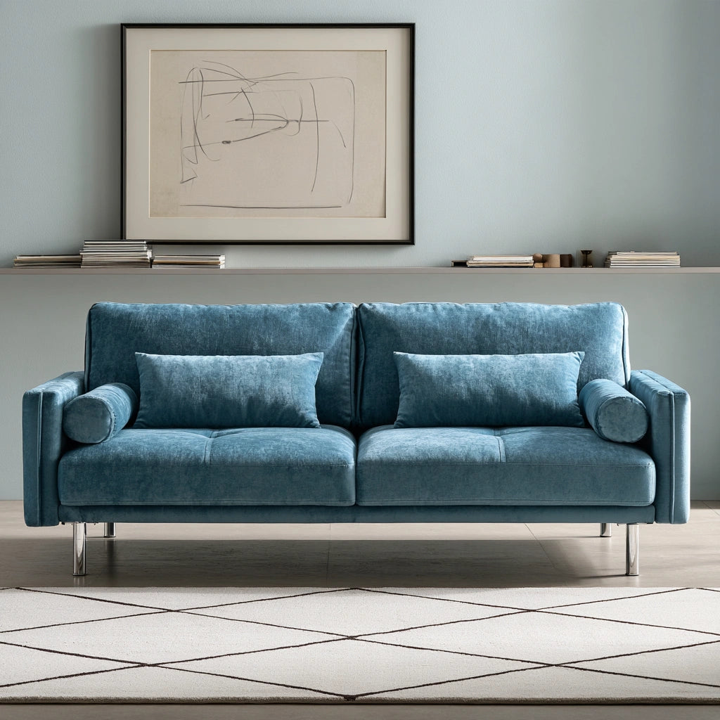 Tapicerowana sofa do salonu, o nowoczesnej formie, kolor: jasnoniebieski